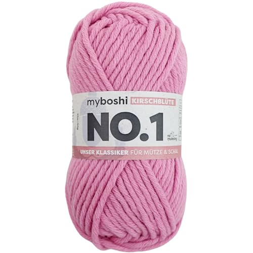 myboshi No.1 Wolle zum Häkeln und Stricken, Schnellstrickgarn, langlebige Mützenwolle, Strickwolle, Häkelwolle, mulesing-frei, 50g, Ll 55m Rosa (Kirschblüte), 1 Knäuel von myboshi