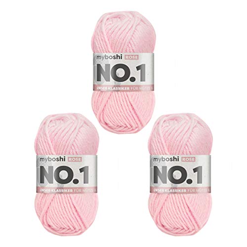 myboshi No.1 Wolle zum Häkeln und Stricken, Schnellstrickgarn, langlebige Mützenwolle, Strickwolle, Häkelwolle, mulesing-frei, 50g, Ll 55m Rosa (Rose) 3 Knäuel von myboshi