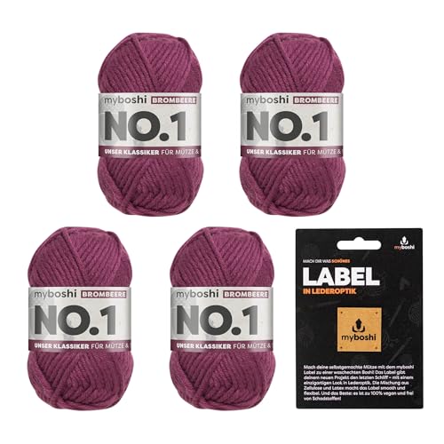 myboshi No.1 Wolle zum Häkeln und Stricken, Schnellstrickgarn, langlebige Mützenwolle, Strickwolle, Häkelwolle, mulesing-frei, Ll. 55m /50g, 30% Wolle (Merinowolle) Lila (Brombeere) 4 Knäuel von myboshi