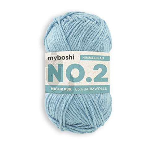 myboshi No.2 Baumwolle zum Häkeln, Baby Wolle, vegane Wolle zum Stricken, 60 Grad waschbar, für Baby und Amigurumi, 50g, Ll 100m Blau (Himmelblau) 1 Knäuel von myboshi