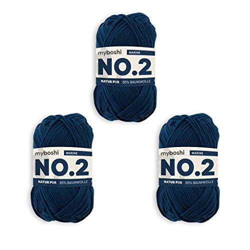 myboshi Häkel- und Strickgarn | Modell: No.2 mit Kapokfaser | leichtes Garn | 3-Pack Ball | 2550 Navy von myboshi