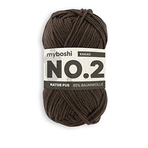 myboshi No.2 Baumwolle zum Häkeln, Baby Wolle, vegane Wolle zum Stricken, Wolle 60 Grad waschbar, für Baby und Amigurumi, 50g, Ll 100m Braun (Kakao) 1 Knäuel von myboshi