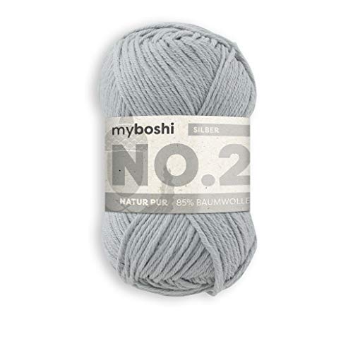 myboshi No.2 Baumwolle zum Häkeln, Baby Wolle, vegane Wolle zum Stricken, Wolle 60 Grad waschbar, für Baby und Amigurumi, 50g, Ll 100m Grau (Silber) 1 Knäuel von myboshi