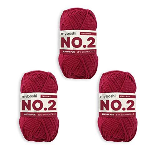 myboshi Häkel- und Strickgarn | Modell: No.2 mit Kapokfaser | Leichtes Garn | 3 Kugeln | Chilirot 2340 von myboshi