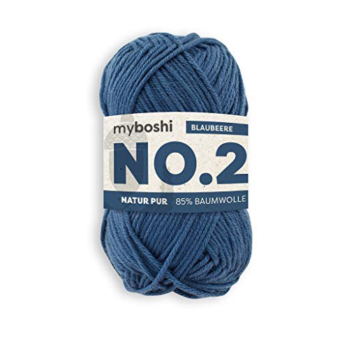 myboshi No.2 Baumwolle zum Häkeln, Baby Wolle, vegane Wolle zum Stricken, Wolle 60 Grad waschbar, für Baby und Amigurumi, 50g, Ll 100m Blau (Blaubeere) 1 Knäuel von myboshi