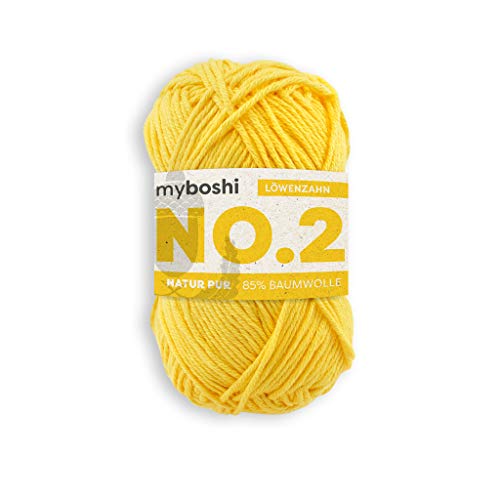 myboshi No.2 Baumwolle zum Häkeln, Baby Wolle, vegane Wolle zum Stricken, Wolle 60 Grad waschbar, für Baby und Amigurumi, 50g, Ll 100m Gelb (Löwenzahn) 1 Knäuel von myboshi