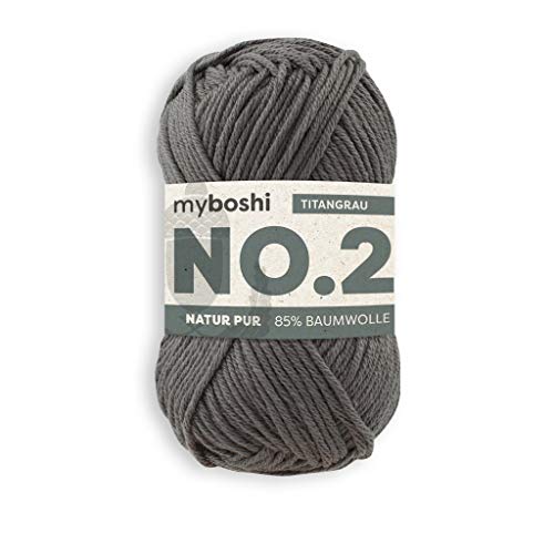 myboshi No.2 Baumwolle zum Häkeln, Baby Wolle, vegane Wolle zum Stricken, Wolle 60 Grad waschbar, für Baby und Amigurumi, 50g, Ll 100m Grau (Titangrau) 1 Knäuel von myboshi