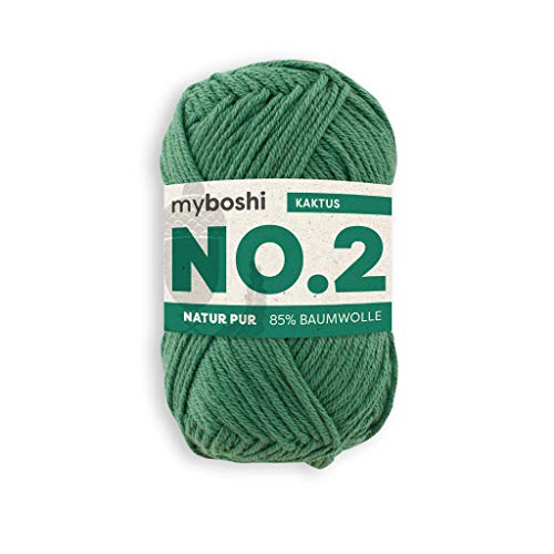 myboshi No.2 Baumwolle zum Häkeln, Baby Wolle, vegane Wolle zum Stricken, Wolle 60 Grad waschbar, für Baby und Amigurumi, 50g, Ll 100m Grün (Kaktus), 1 Knäuel von myboshi