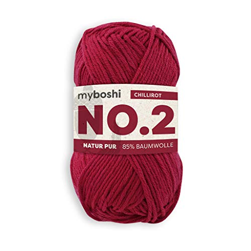 myboshi No.2 Baumwolle zum Häkeln, Baby Wolle, vegane Wolle zum Stricken, Wolle 60 Grad waschbar, für Baby und Amigurumi, 50g, Ll 100m Rot (Chillirot) 1 Knäuel von myboshi