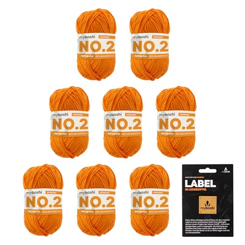 Myboshi No.2 Inkl. Label, Baumwolle zum Häkeln, Vegane Wolle zum Stricken, 60 Grad Waschbar, für Baby und Amigurumi, 50g, Ll 100m Orange (Aprikose) 8 Knäuel von myboshi