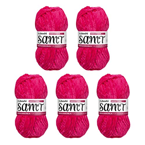 myboshi Samt, 100% Chenille-Garn, Magenta - Seestern, 100g, 100m, 5 Knäuel, Wolle zum Häkeln und Stricken, XXL-Knäuel, Amigurumigarn, Samtig weich von myboshi