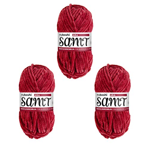 myboshi Samt, 100% Chenille-Garn, Rot - Ara, 100g, 100m, 3 Knäuel, Wolle zum Häkeln und Stricken, XXL-Knäuel, Amigurumigarn, Samtig weich myboshi Samt, 100% Chenille-Garn, Rot - Ara, 100g, 100m, 3 Knäuel, Wolle zum Häkeln und Stricken, XXL-Knäuel, Amigurumigarn, Samtig weich von myboshi