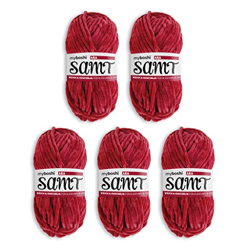 myboshi Samt, 100% Chenille-Garn, Rot - Ara, 100g, 100m, 5 Knäuel, Wolle zum Häkeln und Stricken, XXL-Knäuel, Amigurumigarn, Samtig weich von myboshi