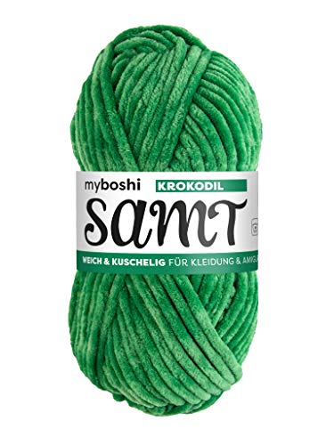 myboshi Samt-Wolle, weiches Chenille-Garn im XXL-Knäuel, perfekt für Amigurumi und Kissen geeignet, 100% flauschige Polyester, 100g, Ll 100m Grün (Krokodil) 1 Knäuel von myboshi