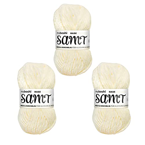 myboshi Samt Wolle zum Häkeln und Stricken, weiche Chenille Wolle im XXL-Knäuel, perfekt für Amigurumi und Kissen, 100% flauschige Polyester, 100g, Ll 100m Beige (Hase) 3 Knäuel von myboshi