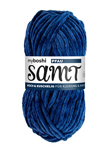 myboshi Samt Wolle zum Häkeln und Stricken, weiche Chenille Wolle im XXL-Knäuel, perfekt für Amigurumi und Kissen, 100% flauschige Polyester, 100g, Ll 100m Blau (Pfau) 1 Knäuel von myboshi