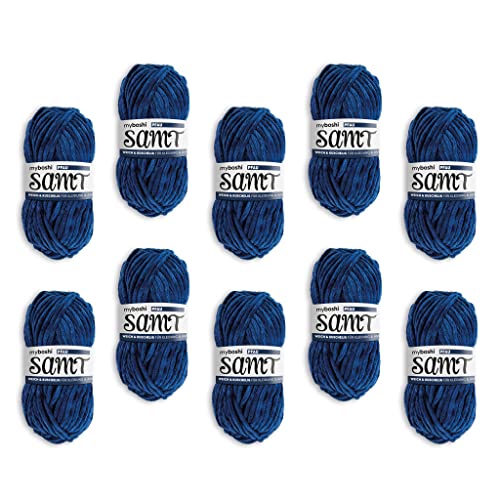 myboshi Samt Wolle zum Häkeln und Stricken, weiche Chenille Wolle im XXL-Knäuel, perfekt für Amigurumi und Kissen, 100% flauschige Polyester, 100g, Ll 100m, Blau (Pfau) 10 Knäuel von myboshi