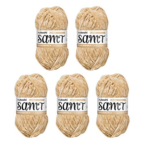 myboshi Samt Wolle zum Häkeln und Stricken, weiche Chenille Wolle im XXL-Knäuel, perfekt für Amigurumi und Kissen, 100% flauschige Polyester, 100g, Ll 100m Braun (Lama) 5 Knäuel von myboshi