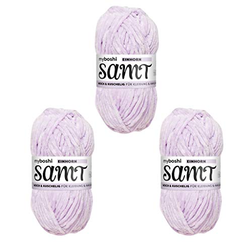 myboshi Samt Wolle zum Häkeln und Stricken, weiche Chenille Wolle im XXL-Knäuel, perfekt für Amigurumi und Kissen, 100% flauschige Polyester, 100g, Ll 100m Lila (Einhorn), 3 Knäuel von myboshi