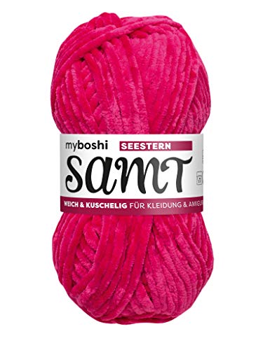 myboshi Samt Wolle zum Häkeln und Stricken, weiche Chenille Wolle im XXL-Knäuel, perfekt für Amigurumi und Kissen, 100% Flauschige Polyester, 100g, Ll 100m Rosa (Seestern) 1 Knäuel von myboshi
