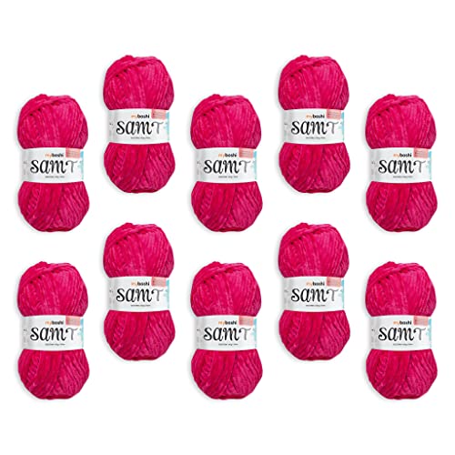 myboshi Samt Wolle zum Häkeln und Stricken, weiche Chenille Wolle im XXL-Knäuel, perfekt für Amigurumi und Kissen, 100% flauschige Polyester, 100g, Ll 100m, Rosa (Seestern) 10 Knäuel von myboshi