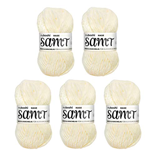 myboshi Samt Wolle zum Häkeln und Stricken, weiche Chenille Wolle im XXL-Knäuel, perfekt für Amigurumi und Kissen, 100% flauschige Polyester, 100g, Ll 100m, Beige (Hase) 5 Knäuel von myboshi