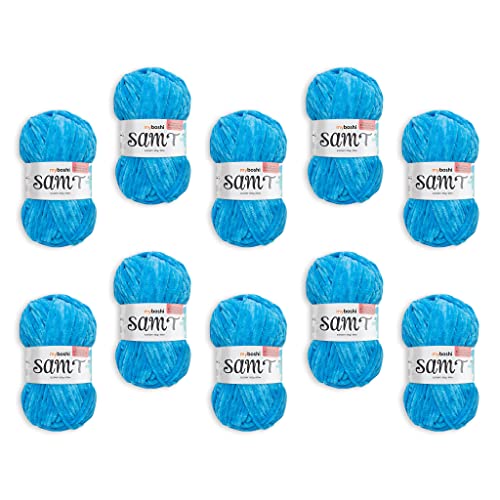 myboshi Samt Wolle zum Häkeln und Stricken, weiche Chenille Wolle im XXL-Knäuel, perfekt für Amigurumi und Kissen, 100% flauschige Polyester, 100g, Ll 100m, Blau (Elefant) 10 Knäuel von myboshi