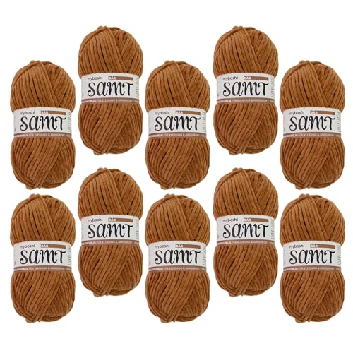myboshi Samt Wolle zum Häkeln und Stricken, weiche Chenille Wolle im XXL-Knäuel, perfekt für Amigurumi und Kissen, 100% flauschige Polyester, 100g, Ll 100m, Braun (Bär) 10 Knäuel von myboshi