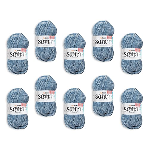 myboshi Samt Wolle zum Häkeln und Stricken, weiche Chenille Wolle im XXL-Knäuel, perfekt für Amigurumi und Kissen, 100% flauschige Polyester, 100g, Ll 100m, Grau (Delfin) 10 Knäuel von myboshi