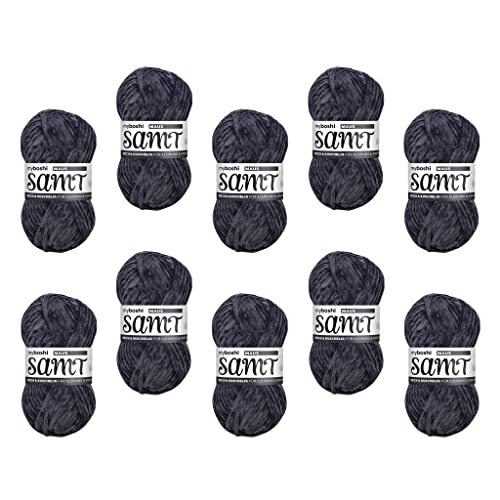 myboshi Samt Wolle zum Häkeln und Stricken, weiche Chenille Wolle im XXL-Knäuel, perfekt für Amigurumi und Kissen, 100% flauschige Polyester, 100g, Ll 100m, Grau (Maus) 10 Knäuel von myboshi