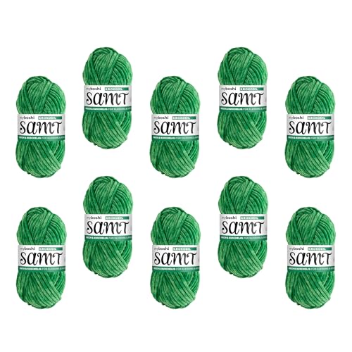 myboshi Samt Wolle zum Häkeln und Stricken, weiche Chenille Wolle im XXL-Knäuel, perfekt für Amigurumi und Kissen, 100% flauschige Polyester, 100g, Ll 100m, Grün (Krokodil) 10 Knäuel von myboshi