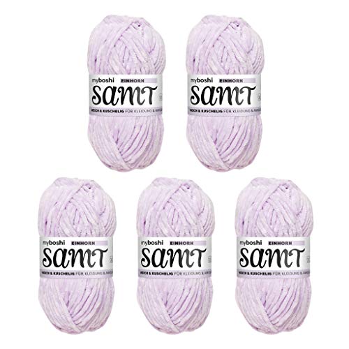 myboshi Samt Wolle zum Häkeln und Stricken, weiche Chenille Wolle im XXL-Knäuel, perfekt für Amigurumi und Kissen, 100% flauschige Polyester, 100g, Ll 100m, Lila (Einhorn) 5 Knäuel von myboshi