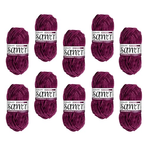 myboshi Samt Wolle zum Häkeln und Stricken, weiche Chenille Wolle im XXL-Knäuel, perfekt für Amigurumi und Kissen, 100% flauschige Polyester, 100g, Ll 100m, Lila (Oktopus) 10 Knäuel von myboshi