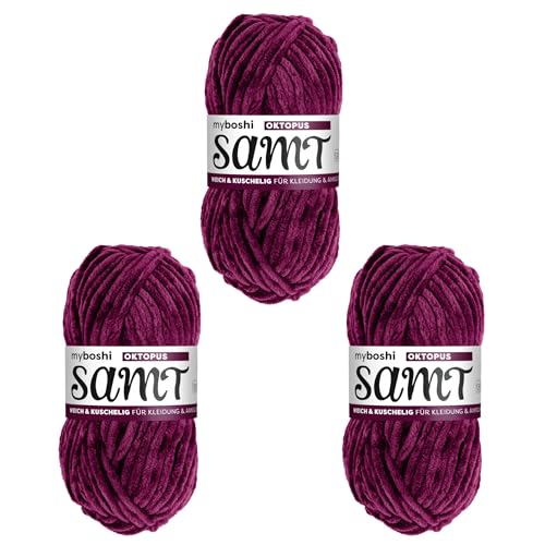 myboshi Samt Wolle zum Häkeln und Stricken, weiche Chenille Wolle im XXL-Knäuel, perfekt für Amigurumi und Kissen, 100% flauschige Polyester, 100g, Ll 100m Lila (Oktopus) 3 Knäuel von myboshi
