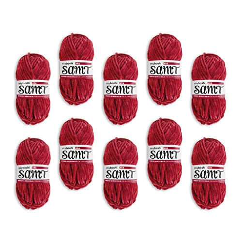 myboshi Samt Wolle zum Häkeln und Stricken, weiche Chenille Wolle im XXL-Knäuel, perfekt für Amigurumi und Kissen, 100% flauschige Polyester, 100g, Ll 100m, Rot (Ara) 10 Knäuel von myboshi