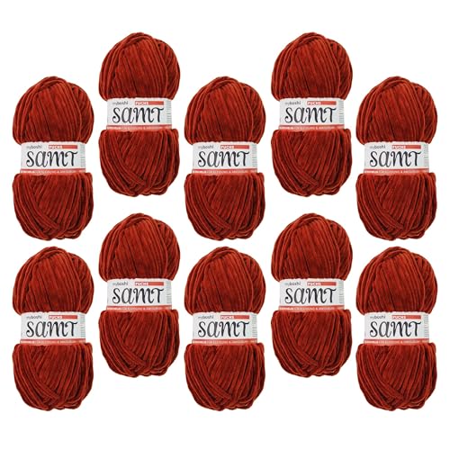 myboshi Samt Wolle zum Häkeln und Stricken, weiche Chenille Wolle im XXL-Knäuel, perfekt für Amigurumi und Kissen, 100% flauschige Polyester, 100g, Ll 100m, Rot (Fuchs) 10 Knäuel von myboshi