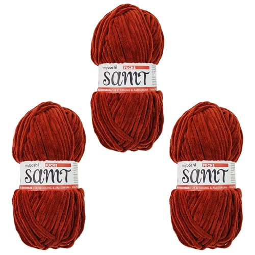 myboshi Samt Wolle zum Häkeln und Stricken, weiche Chenille Wolle im XXL-Knäuel, perfekt für Amigurumi und Kissen, 100% flauschige Polyester, 100g, Ll 100m Rot (Fuchs) 3 Knäuel von myboshi