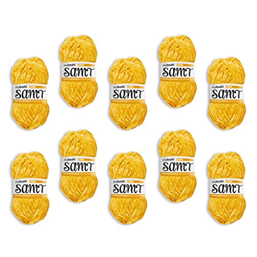 myboshi Samt Wolle zum Häkeln und Stricken, weiche Chenille Wolle im XXL-Knäuel, perfekt für Amigurumi und Kissen, 100% flauschige Polyester, 100g, Ll 100m, Weiß (Eisbär) 10 Knäuel von myboshi