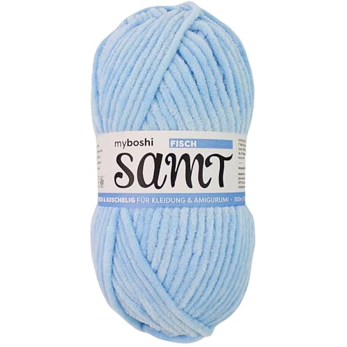 myboshi Samt Wolle zum Häkeln und Stricken, weiche Chenille Wolle im XXL-Knäuel, perfekt für Amigurumi und Kissen, 100% flauschige Polyester, 100g, Ll 100m Blau (Fisch), 1 Knäuel von myboshi