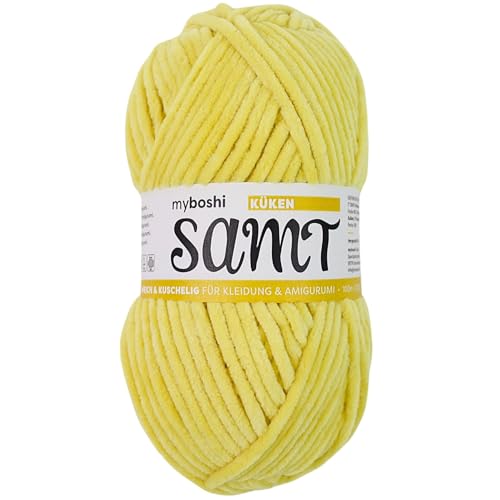 myboshi Samt Wolle zum Häkeln und Stricken, weiche Chenille Wolle im XXL-Knäuel, perfekt für Amigurumi und Kissen, 100% flauschige Polyester, 100g, Ll 100m Gelb (Küken), 1 Knäuel von myboshi