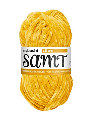 myboshi Samt Wolle zum Häkeln und Stricken, weiche Chenille Wolle im XXL-Knäuel, perfekt für Amigurumi und Kissen, 100% flauschige Polyester, 100g, Ll 100m Gelb (Löwe) 1 Knäuel von myboshi