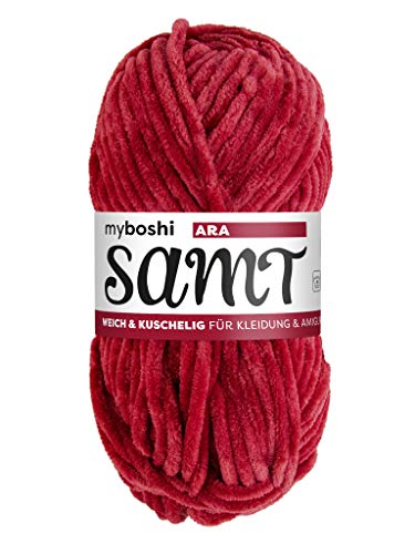 myboshi Samt Wolle zum Häkeln und Stricken, weiche Chenille Wolle im XXL-Knäuel, perfekt für Amigurumi und Kissen, 100% flauschige Polyester, 100g, Ll 100m Rot (Ara) 1 Knäuel von myboshi