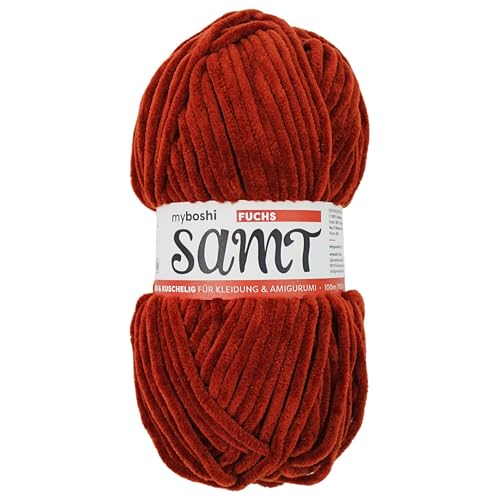 myboshi Samt Wolle zum Häkeln und Stricken, weiche Chenille Wolle im XXL-Knäuel, perfekt für Amigurumi und Kissen, 100% flauschige Polyester, 100g, Ll 100m Rot (Fuchs), 1 Knäuel von myboshi