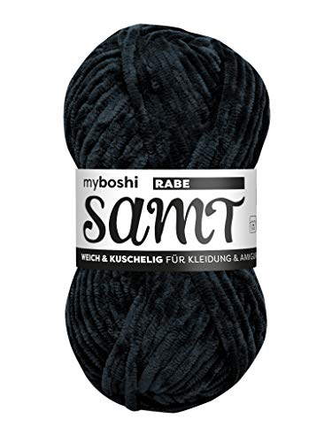 myboshi Samt Wolle zum Häkeln und Stricken, weiche Chenille Wolle im XXL-Knäuel, perfekt für Amigurumi und Kissen, 100% flauschige Polyester, 100g, Ll 100m Schwarz (Rabe) 1 Knäuel von myboshi