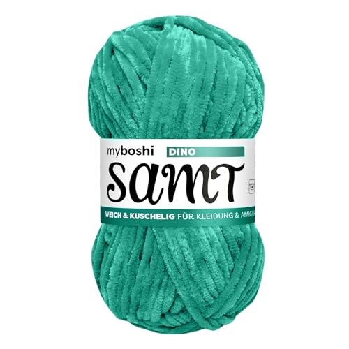 myboshi Samt Wolle zum Häkeln und Stricken, weiche Chenille Wolle im XXL-Knäuel, perfekt für Amigurumi und Kissen, 100% flauschige Polyester, 100g, Ll 100m Türkis (Dino), 1 Knäuel von myboshi