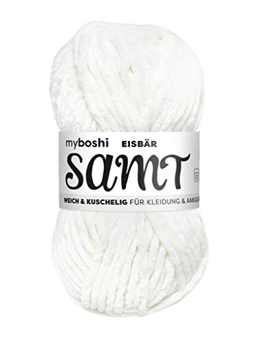 myboshi Samt Wolle zum Häkeln und Stricken, weiche Chenille Wolle im XXL-Knäuel, perfekt für Amigurumi und Kissen, 100% flauschige Polyester, 100g, Ll 100m Weiß (Eisbär) 1 Knäuel von myboshi