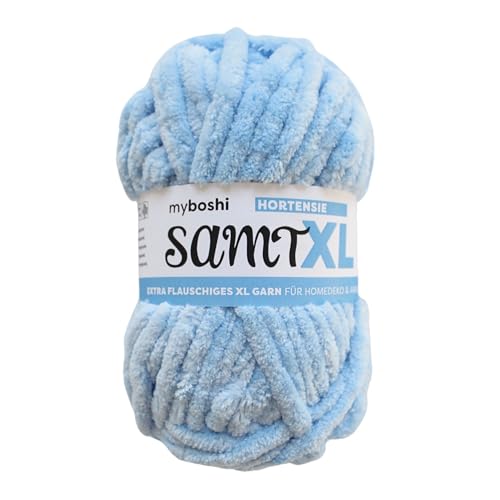 myboshi Samt XL, kuscheliges, extra Dickes Chenillegarn, super Chunky, zum Häkeln und Stricken, XXL-Knäuel, 100g, Ll 40m, Blau (Hortensie) 1 Knäuel von myboshi