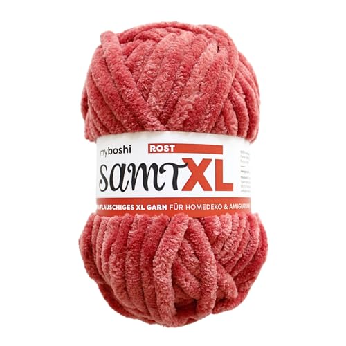 myboshi Samt XL, kuscheliges, extra Dickes Chenillegarn, super Chunky, zum Häkeln und Stricken, XXL-Knäuel, 100g, Ll 40m, Orange (Rost) 1 Knäuel von myboshi