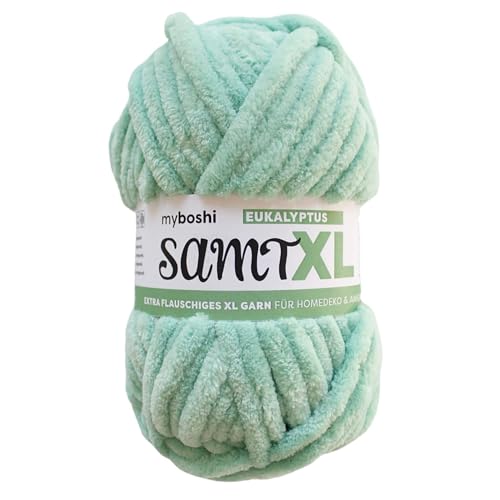 myboshi Samt XL, kuscheliges, extra dickes Chenillegarn, super chunky, zum Häkeln und Stricken, XXL-Knäuel, 100g, Ll 40m, Grün (Eukalyptus), 1 Knäuel von myboshi