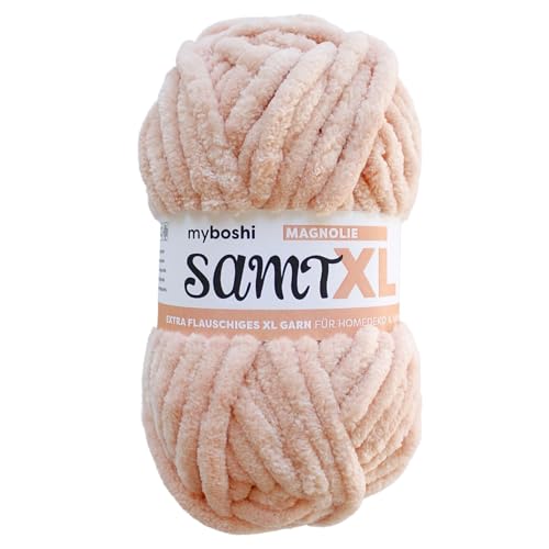 myboshi Samt XL, kuscheliges, extra dickes Chenillegarn, super chunky, zum Häkeln und Stricken, XXL-Knäuel, 100g, Ll 40m, Rosa (Magnolie), 1 Knäuel von myboshi